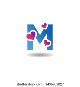 Creative Letter M Logo Icon Design with Hearts or Loves Symbol
