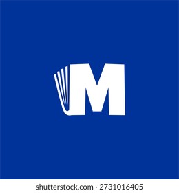 Das kreative M-Logo ist mit einem offenen Buchsymbol integriert. Sauberes professionelles Vektordesign für Bildungsanwendungen, digitale Bibliotheken und Online-Lernplattformen.