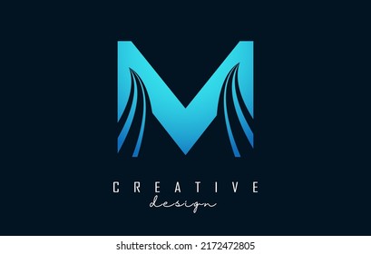 Creative letter M logo with leading lines and road concept design. Letter M with geometric design. Vector Illustration with letter and creative cuts and lines.