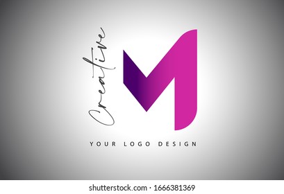 Creative Letter M Logo With Purple Gradient and Creative Letter Cut. Icon Vector Illustration.