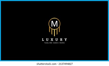 Creative letter M luxury Linear Real Estate Building Construction logo design, Initial letter m golden and white color Usable for Construction Architecture Building monogram icon Template Element.