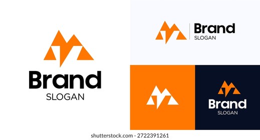 Letra creativa M con la montaña, Ilustración vectorial del diseño del icono del logotipo, signo inicial moderno del alfabeto del símbolo integrado con las tierras altas geométricas para la identidad de la marca y la compañía empresarial
