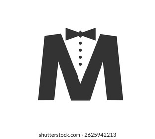 creative letter m uniform suit logo black necktie and suit vector design symbol