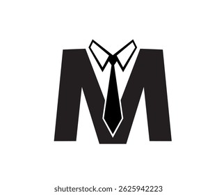 creative letter m uniform suit logo black necktie and suit vector design symbol
