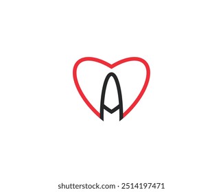 Diseño creativo del logotipo de la letra MA o AM en forma de corazón