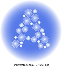 creative letter A made out of snowflakes in light blue white colors 