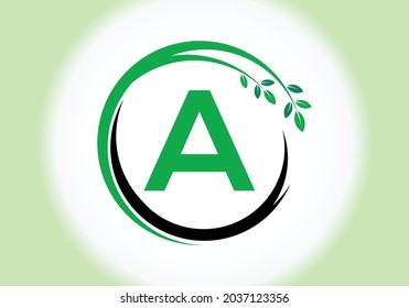 Creative  Letter A monogram alphabet with leaves. Green, eco-friendly logo concept. Modern vector logo for ecological business and company identity