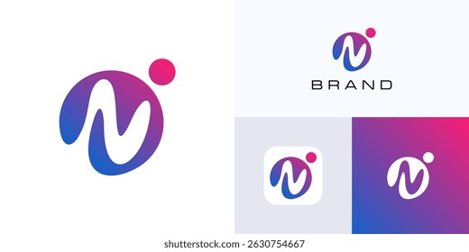 Creative Letter N abstract flowing shape logo icon design, Modern symbol circle initial alphabet sign with vibrant gradient color for brand identity and business company