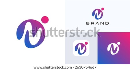 Creative Letter N abstract flowing shape logo icon design, Modern symbol circle initial alphabet sign with vibrant gradient color for brand identity and business company