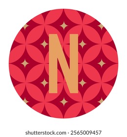 A creative letter N design showcasing a floral-inspired red geometric pattern. Perfect for decorative elements, unique logos, and stylish visual branding.