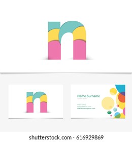 Creative Letter n design vector template on The Business Card Template. Abstract Colorful Alphabet .Friendly funny abc Typeface. Type Characters.Vector illustration.EPS10