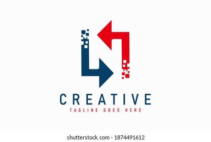 Creative Letter N Formed From Two Pixel Arrow Combination. Usable For Business, Community, Industrial, Foundation, Security, Tech, Services Company. Vector Logo Design Illustration.