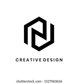 Creative letter N hexagon logo design vector