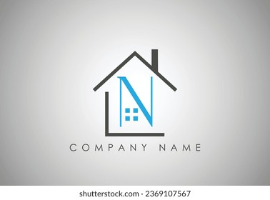 Creative letter N home logo design template.