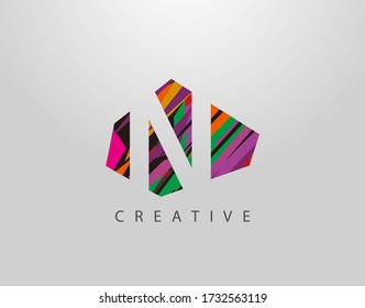 Creative Letter N Logo. Abstract N letter design, made of various Strips shapes in color.