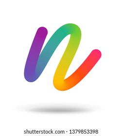 Creative letter n logo design vector template. Rainbow cursive font isolated on white background. 