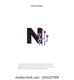 Diseño del logotipo de la letra creativa N con símbolo de punto o punto