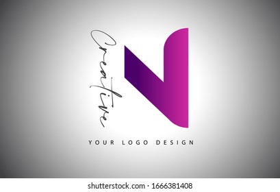Creative Letter N Logo With Purple Gradient and Creative Letter Cut. Icon Vector Illustration.