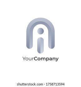 creative i letter and n letter logo template with minimalist style for brand identity using white and grey color.