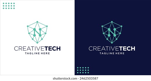 Creative Letter N Technology logo with Shield Molecule Shape, Design Inspiration, Design Illustration, Vector