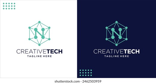 Creative Letter N Technology logo with Hexagonal Molecule Shape, Design Inspiration, Design Illustration, Vector