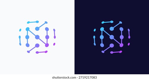 carta creativa N diseño de logotipo de tecnología, red de datos digital punto concepto de icono gráfico.