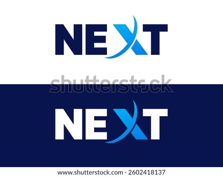 Creative Letter "NEXT" with curved shape letter X logo typography vector design concept. Graphic alphabet Letter "NEXT" symbol for future technology, corporate identity, business, new tech, financial.