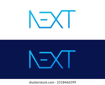 Letra creativa "Next" con texto delgado Concepto de diseño de Vector de logotipo de estilo conectado. Alfabeto gráfico Letra "NEXT" símbolo para la tecnología futura, identidad corporativa, negocios, nueva tecnología, evento, Web, ui.