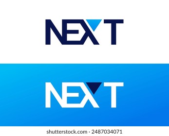 Creative Letter "Next" mit Dreieckspfeil in Form Buchstabe X Logo Vektorgrafik Design Konzept. Grafisches Alphabet Buchstabe "Next" Symbol für Zukunftstechnologie, neue Generation, Corporate Identity, Business, UI.