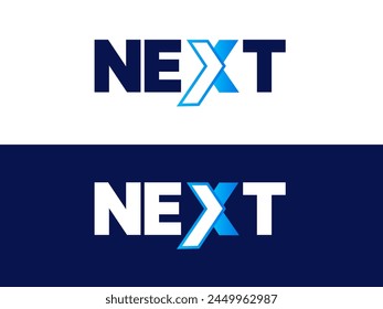 Creative Letter "NEXT" with letter X arrow shape logo typography vector design concept. Graphic alphabet Letter "NEXT" symbol for future technology, corporate identity, business, investment, financial