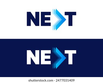 Creative Letter "NEXT" with letter X Arrow Movement symbols logo typography vector design concept. Graphic alphabet Letter "NEXT" symbol for future technology, corporate identity, business, new tech.