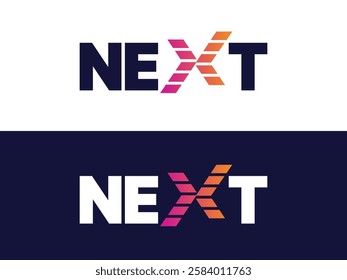 Creative Letter "NEXT" with letter X arrow shape logo typography vector design concept. Graphic alphabet Letter "NEXT" symbol for future technology, corporate identity, business, investment, financial