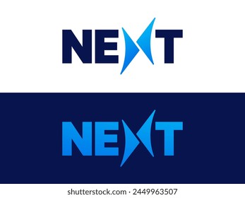 Letra creativa "SIGUIENTE" con la letra X curvada forma de flecha logo tipografía Vector concepto de diseño. Alfabeto gráfico Símbolo de letra "NEXT" para tecnología futura, identidad corporativa, negocio, inversión.