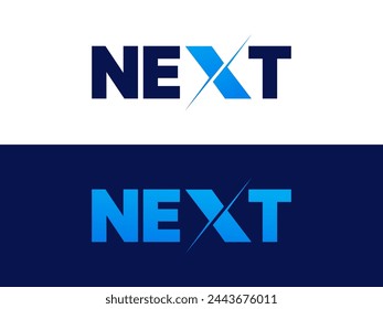 Creative Letter "NEXT" with letter X edge sharp style logo typography vector design concept. Graphic alphabet Letter "NEXT" symbol for future technology, corporate identity, business, investment, ads.