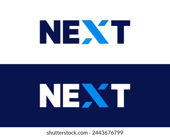 Creative Letter "NEXT" with letter X modern minimal style logo typography vector design concept. Graphic alphabet Letter "NEXT" symbol for future technology, corporate identity, business, investment.