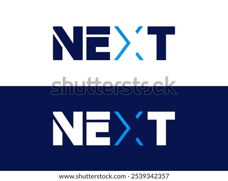 Creative Letter "NEXT" with letter X modern minimal style logo typography vector design concept. Graphic alphabet Letter "NEXT" symbol for future technology, corporate identity, business, investment.