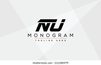 Plantilla de vectores de diseño con logotipo NU de carta creativa. Diseño del logotipo de las letras iniciales de la NU 