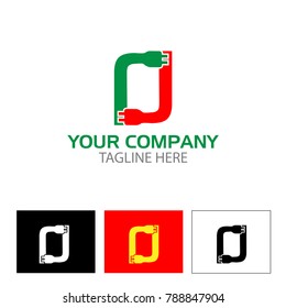 Creative Letter O with plug icon.  Flat Vector illustration