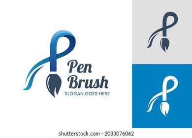 creative letter P with brush pen icon design for creative designer, painter, brush shop logo template