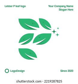 Letra creativa P con diseño de logotipo de hoja