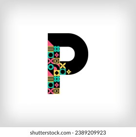 Creative letter P. Logo from capital letters with geometric shapes. Creative education colorful graphic. Vector	