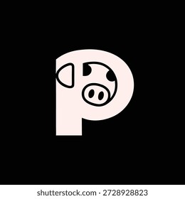 Creative Letter P Logo Design mit einer spielerischen Schwein Silhouette, ideal für Branding und Maskottchen Anwendungen
