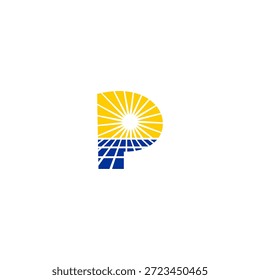 Creative letter P logo featuring solar panel grid pattern. Professional geometric vector for renewable energy startups, solar installation, and sustainable technology branding