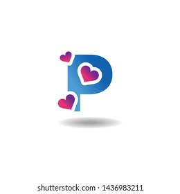 Creative Letter P Logo Icon Design with Hearts or Loves Symbol