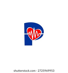 Creative Letter P Logo mit integrierter Herzschlag Pulslinie. Professioneller Vektor für medizinische Klinik, Gesundheits-App, Apotheke und Wellness-Center.
