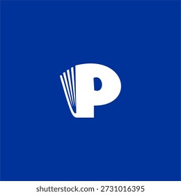 Logotipo de la letra P creativa integrado con un icono de libro abierto. Diseño de Vector profesional limpio para App educativos, Bibliotecas digitales y plataformas de aprendizaje en línea.