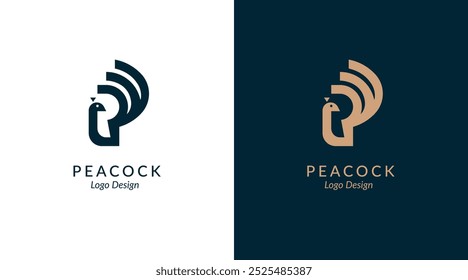 Creative letter P and Peacock logo design template