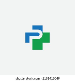 Creative letter P plus logo design template. Medical logo vector icon.