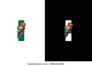 Creative Letter I parrot Logo Design. Awesome Trendy Letter I Bird logo Design Template.