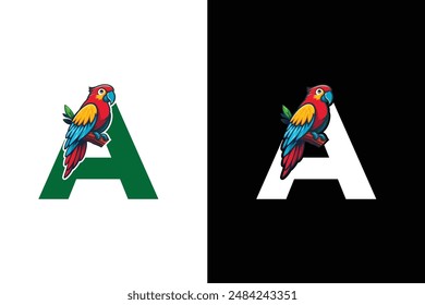Creative Letter A parrot Logo Design. Awesome Trendy Letter A Bird logo Design Template.